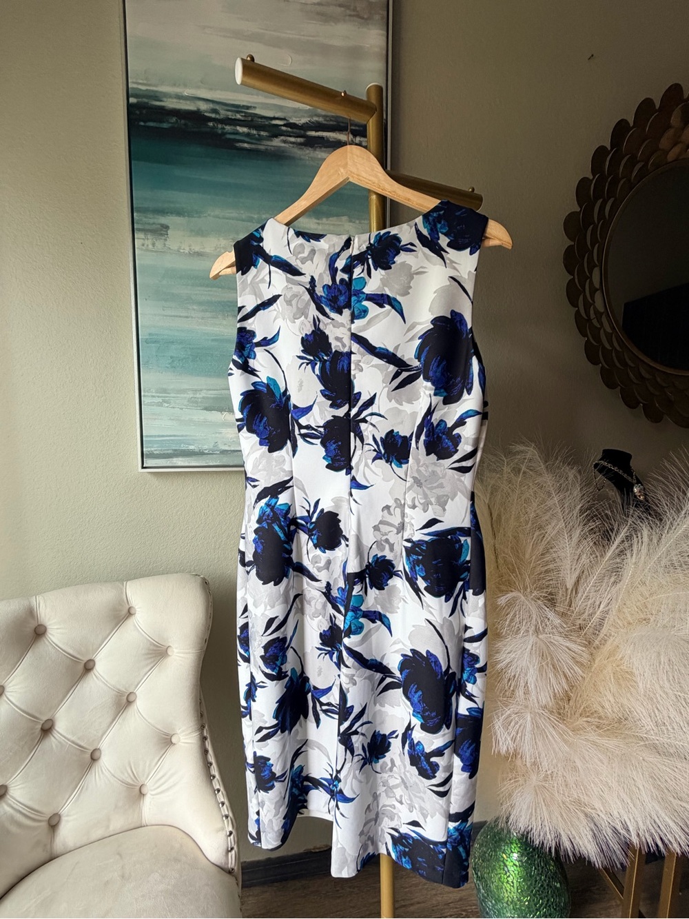 Ivanka Trump White Midi Dress with Blue Floral Pattern - Picture 11 of 11